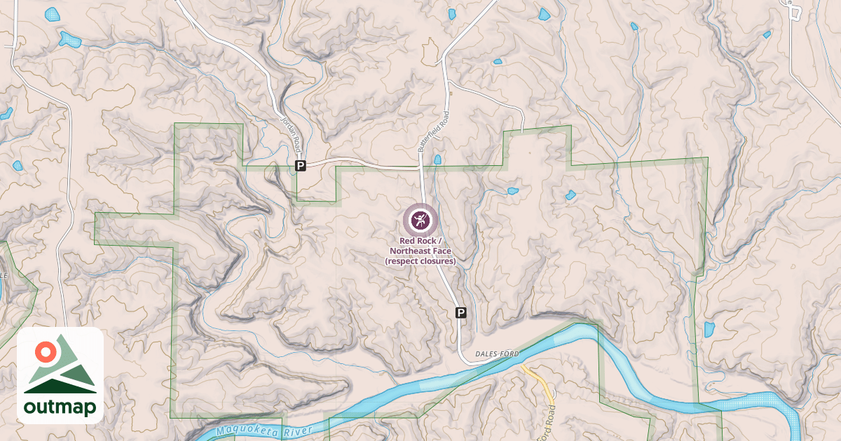 Map of Red Rock / Northeast Face (respect closures)
