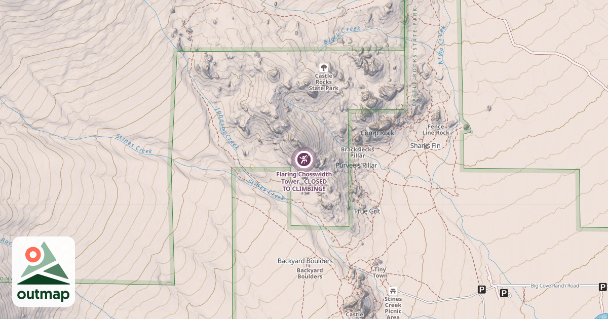 Map of Flaring Chosswidth Tower - CLOSED TO CLIMBING!!