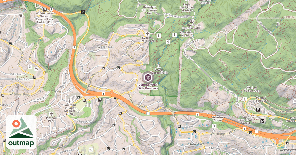 Map of Cypress West Side Boulders