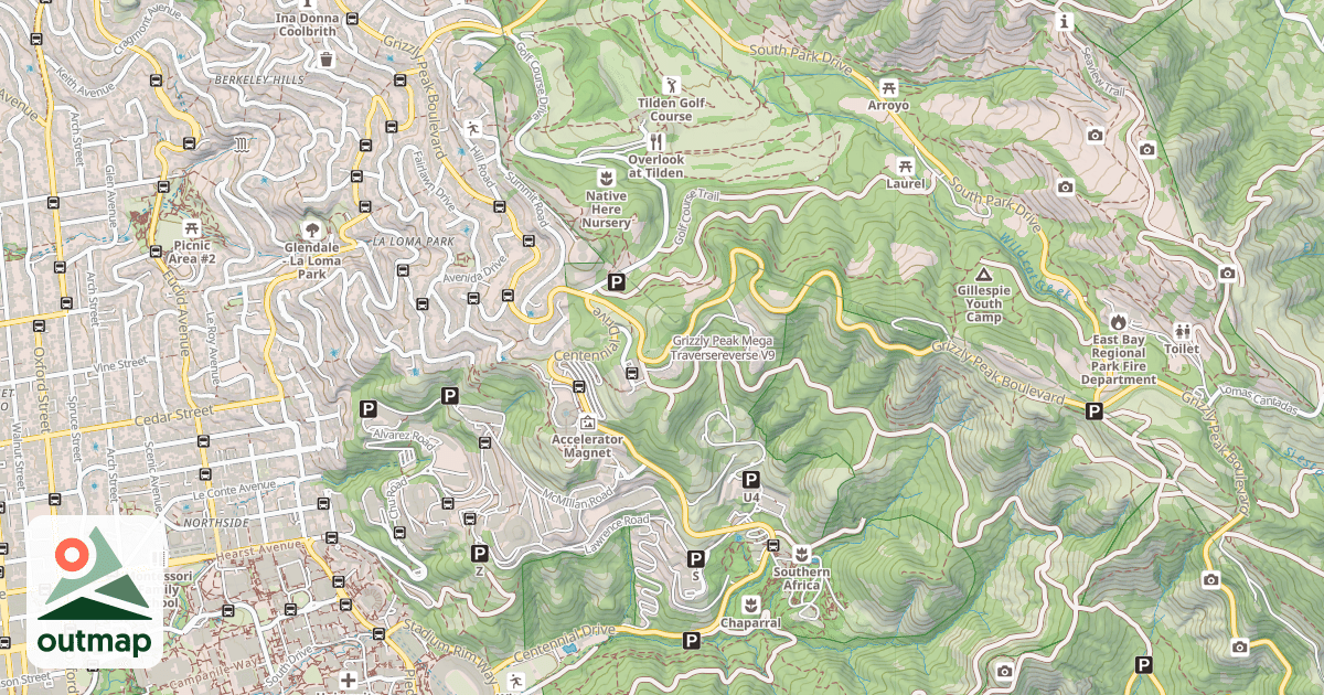 Map of Grizzly Peak Mega Traversereverse