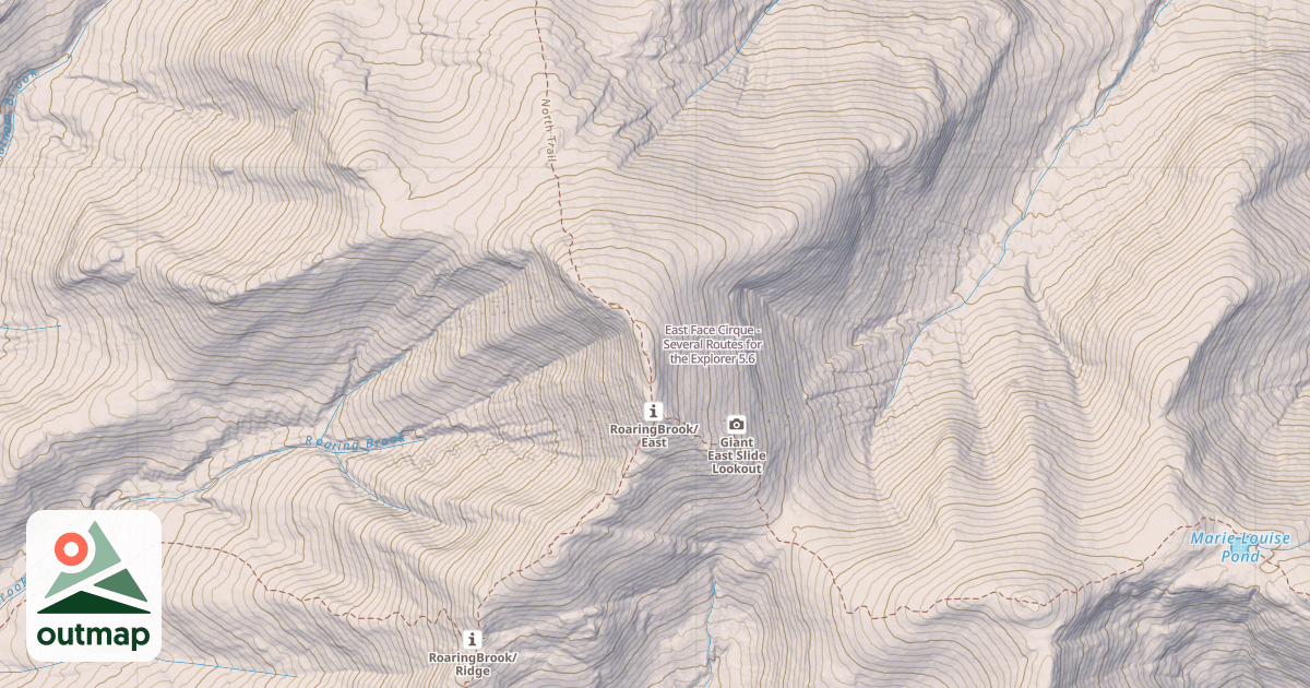 Map of East Face Cirque - Several Routes for the Explorer