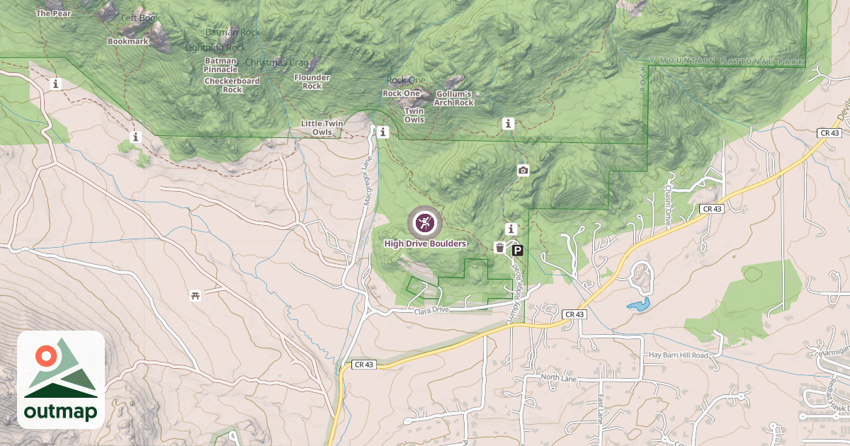Map of High Drive Boulders