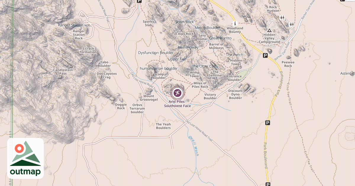 Map of Arid Piles - Southwest Face