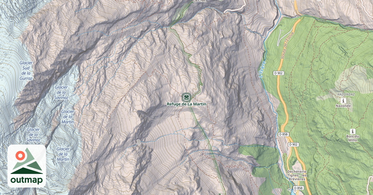 Map of Refuge de La Martin