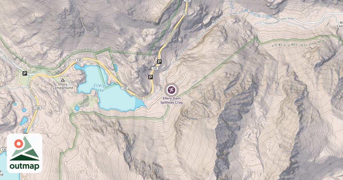 Map of Ellery Dam Spillway Crag