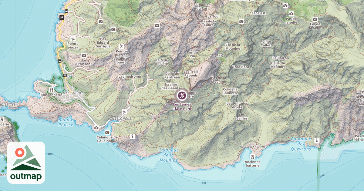 Map of Les Lames - face nord