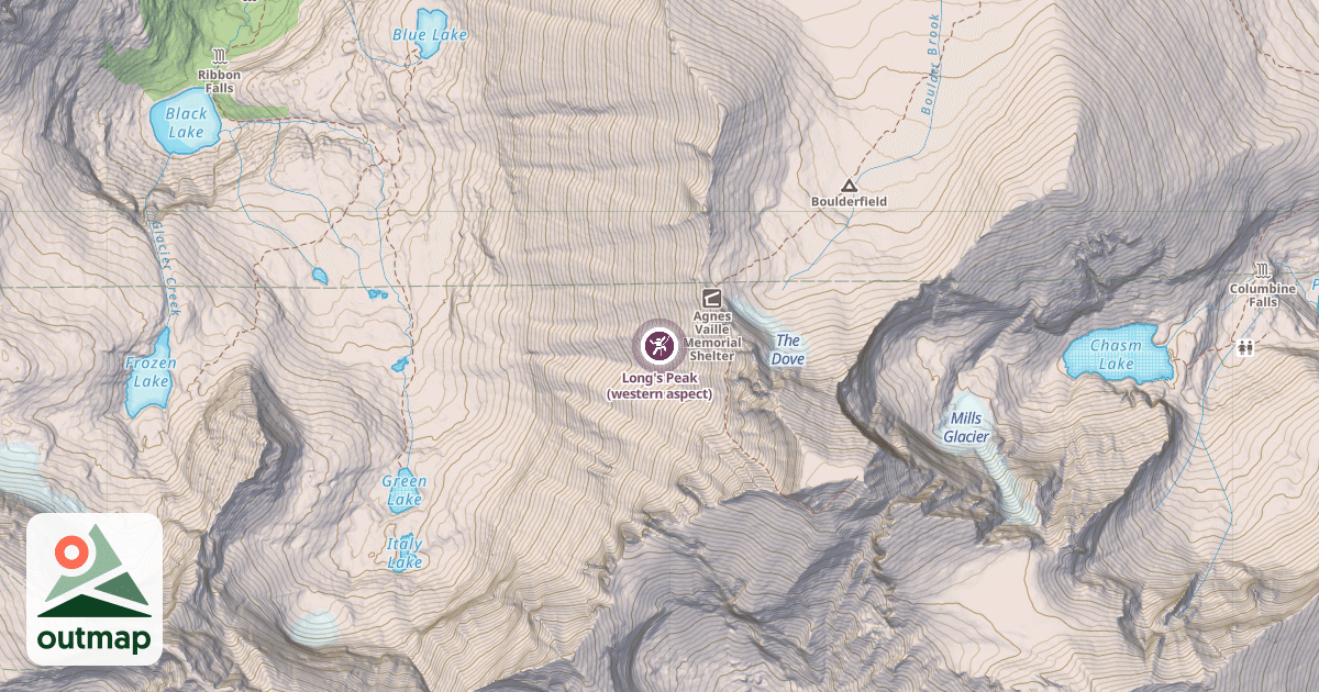 Map of Long's Peak (western aspect)