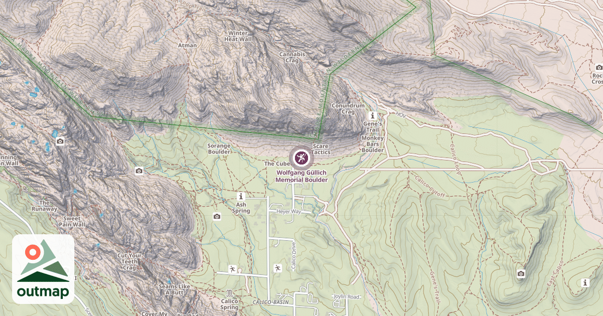 Map of Wolfgang Güllich Memorial Boulder