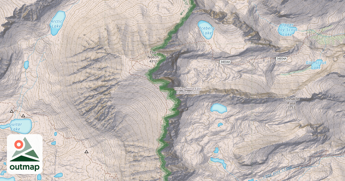 Map of Beckey-Reese East Face Direct
