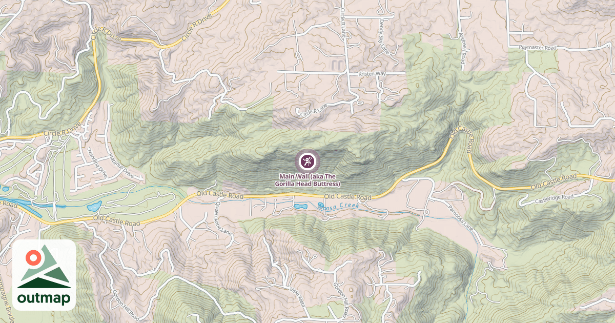 Map of Main Wall (aka The Gorilla Head Buttress)