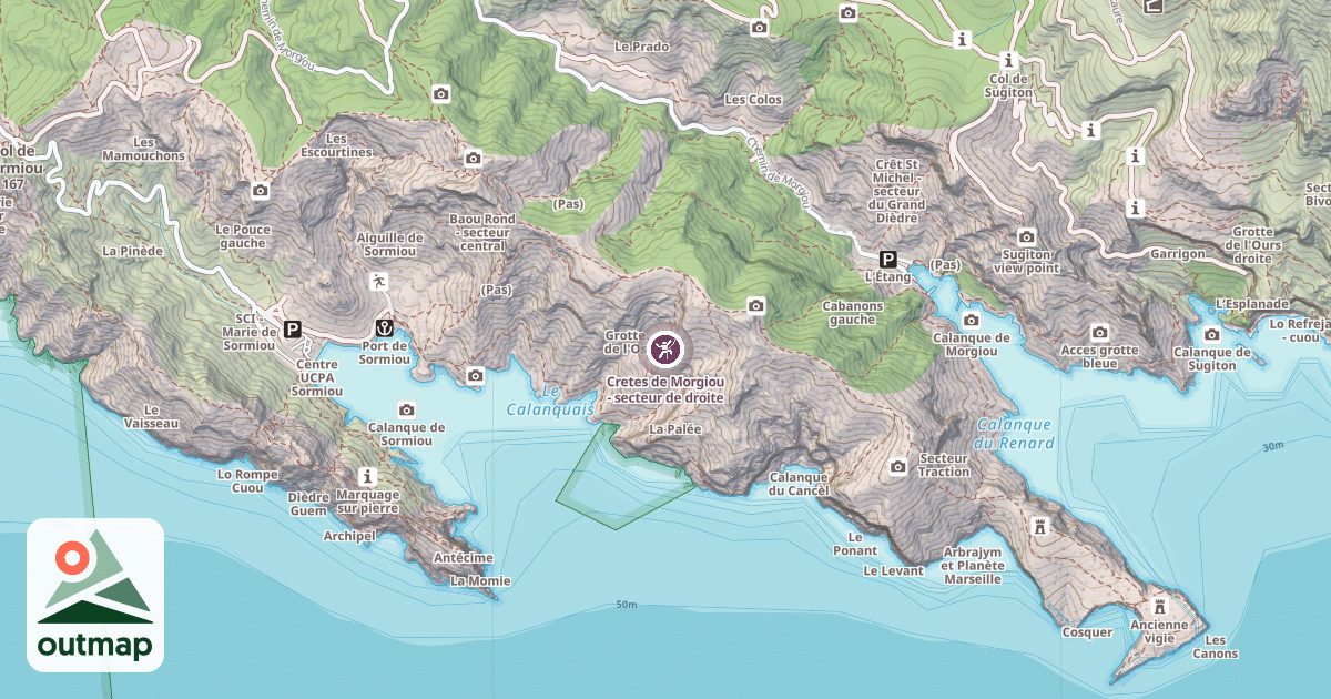 Map of Cretes de Morgiou - secteur de droite