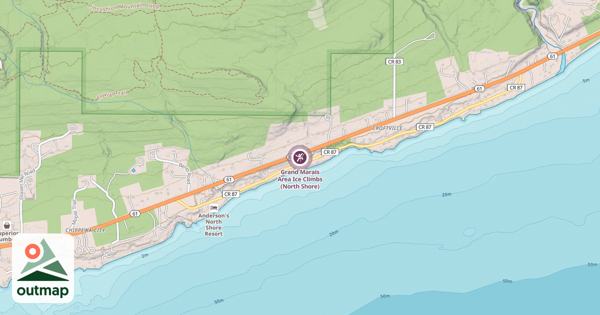 Map of Grand Marais Area Ice Climbs (North Shore)