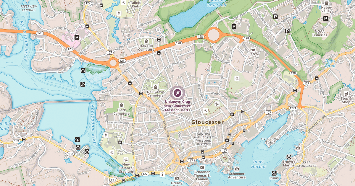 Map preview of Unknown Crag near Gloucester, Massachusetts