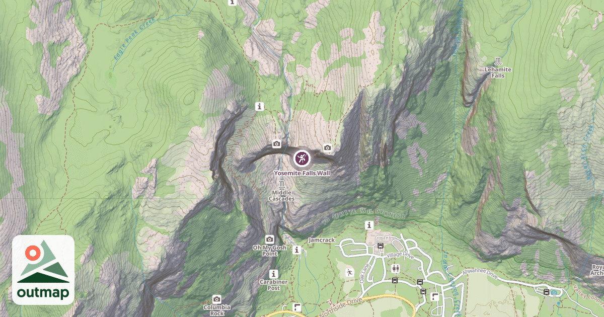 Map of Yosemite Falls Wall