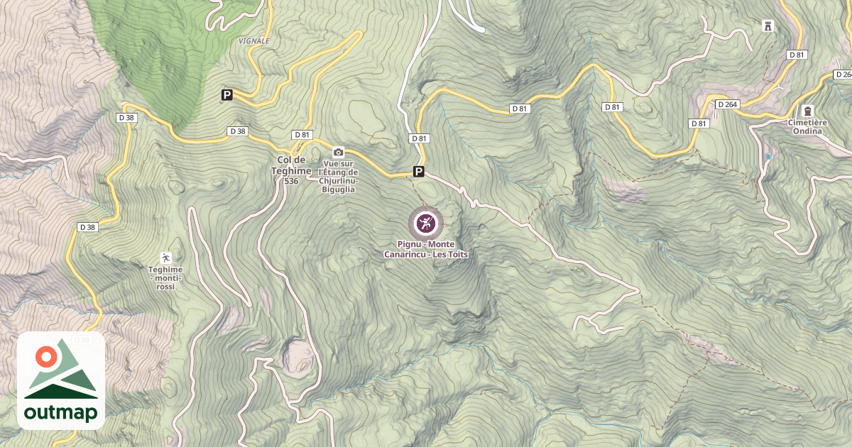 Map of Pignu - Monte Canarincu - Les Toits