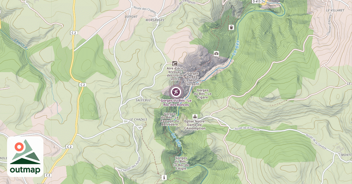 Map of Gorges du Bès - Le Roc des Ronces