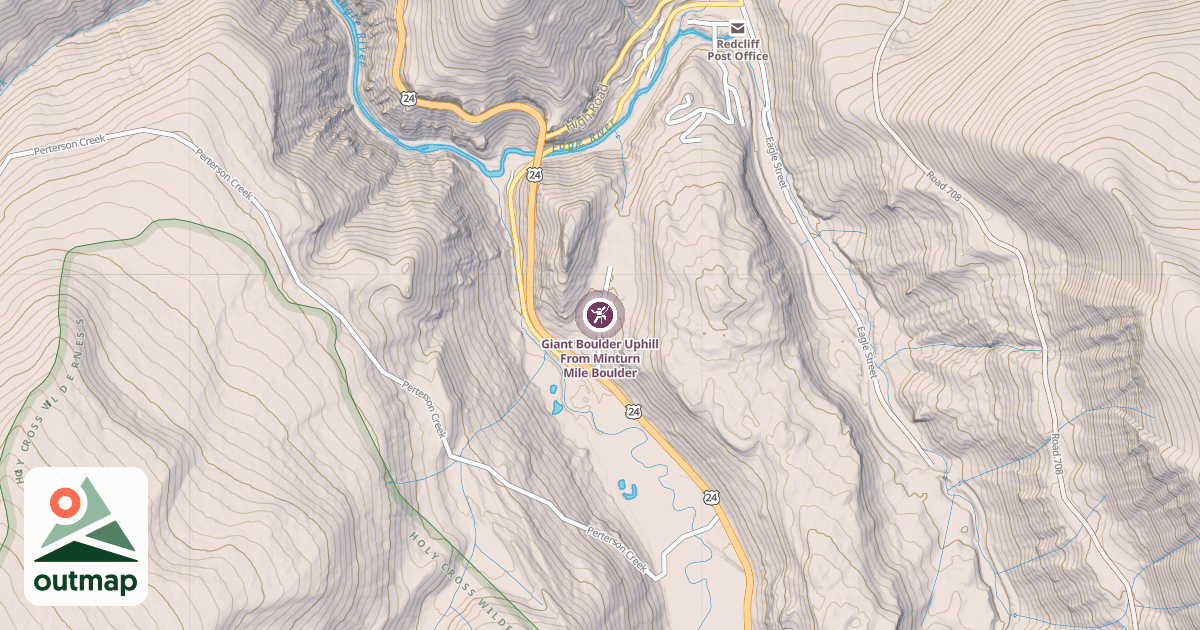 Map of Giant Boulder Uphill From Minturn Mile Boulder