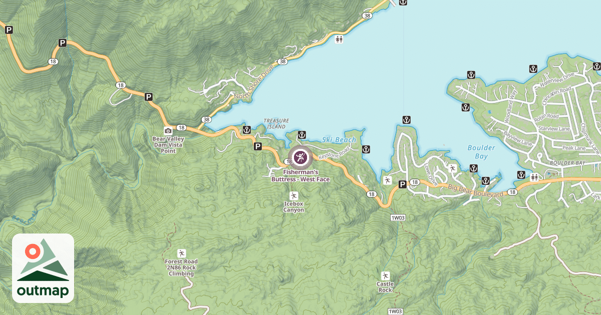 Map of Fisherman's Buttress - West Face