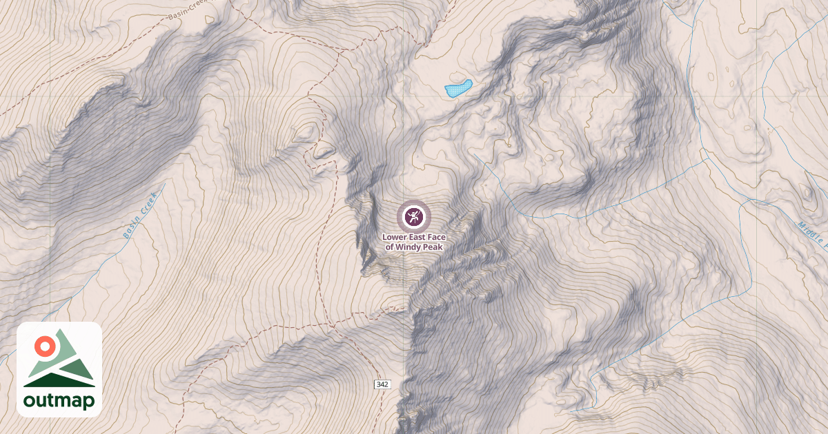 Map of Lower East Face of Windy Peak