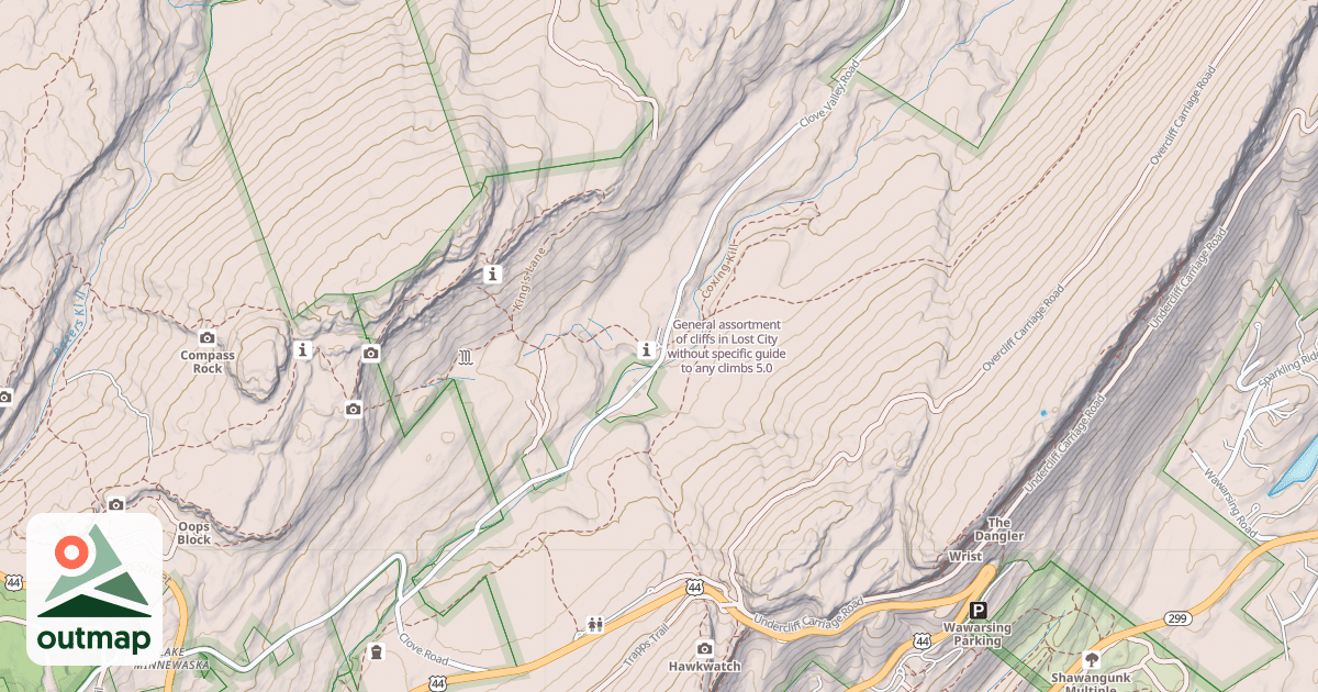 Map of General assortment of cliffs in Lost City without specific guide to any climbs