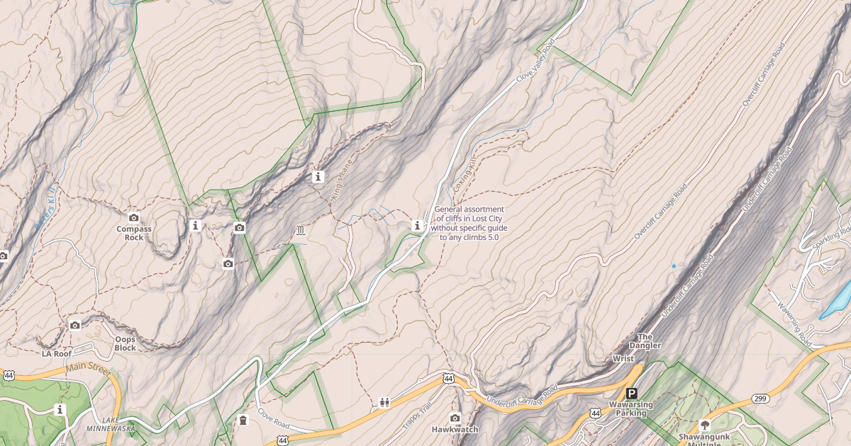 Map preview of General assortment of cliffs in Lost City without specific guide to any climbs