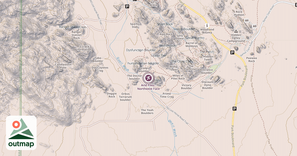 Map of Arid Piles - Northwest Face