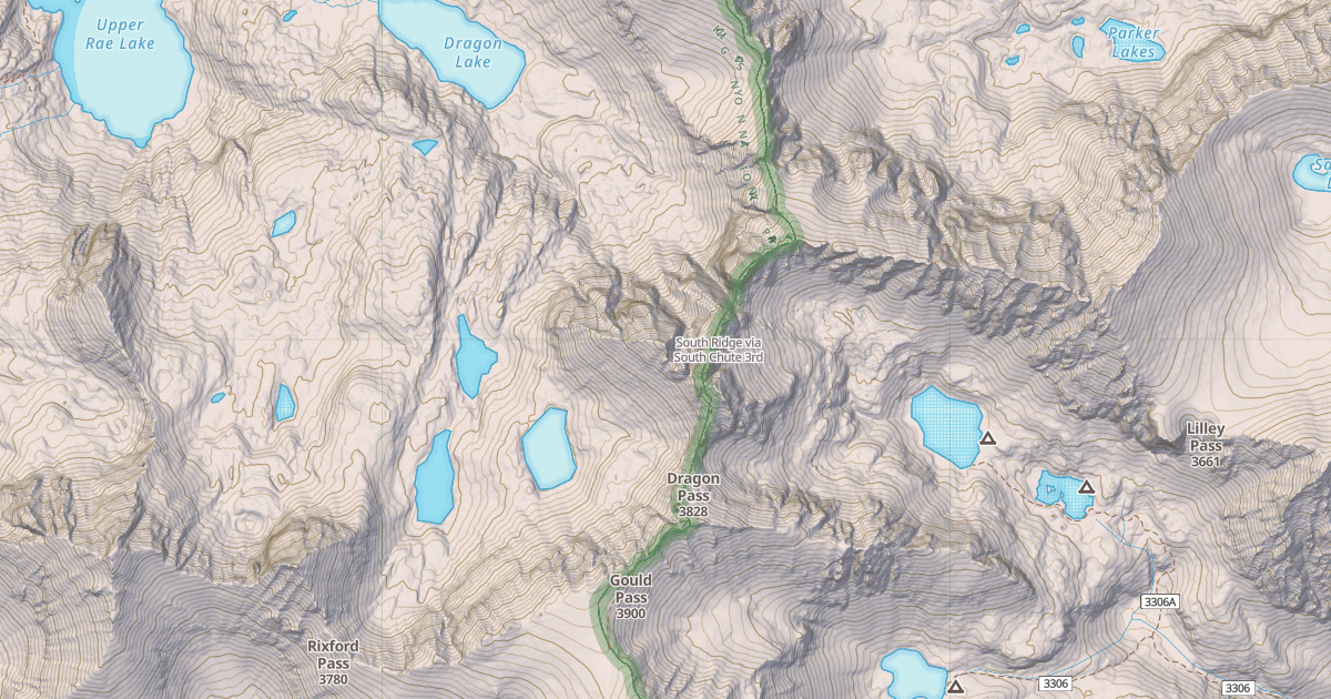 Map preview of South Ridge via South Chute