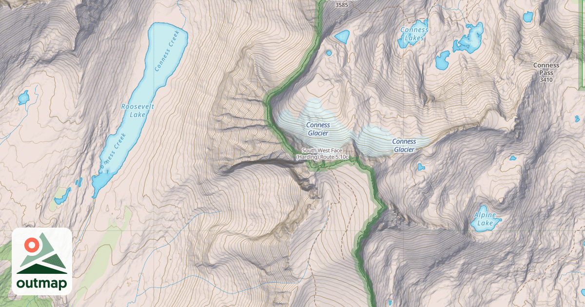Map of South West Face (Harding) Route