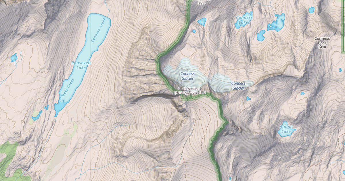Map preview of South West Face (Harding) Route