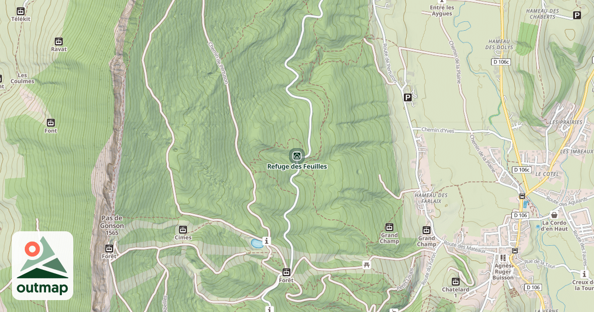 Map of Refuge des Feuilles