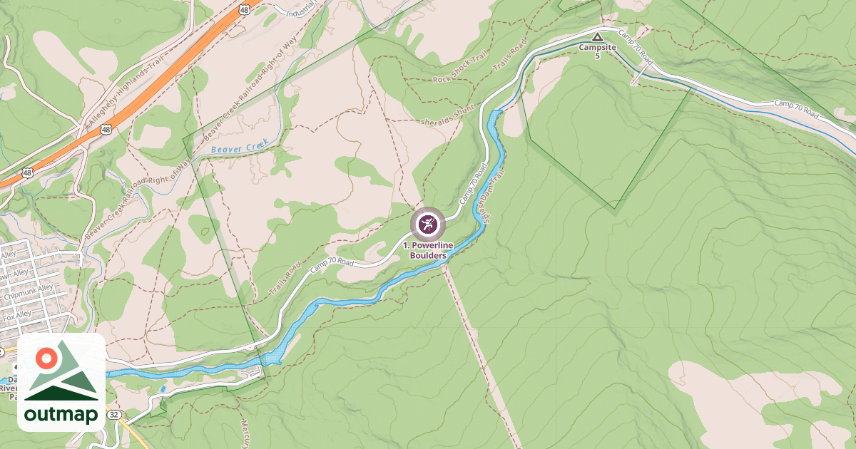 Map of 1. Powerline Boulders