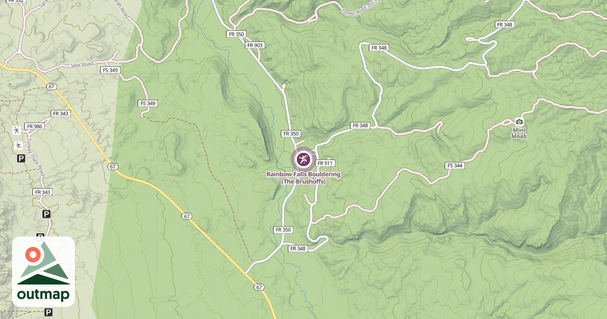 Map of Rainbow Falls Bouldering (The Brushoffs)