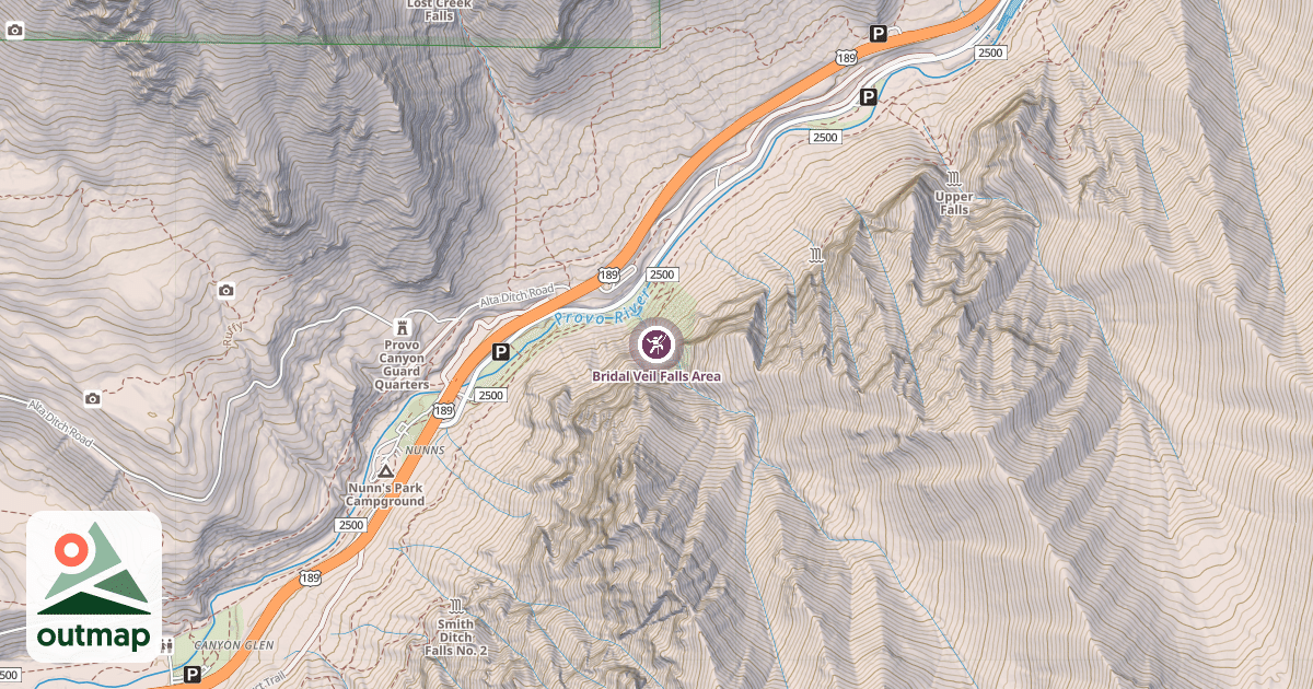Map of Bridal Veil Falls Area