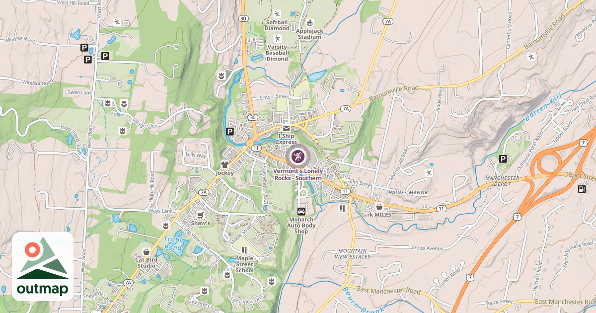 Map of Vermont's Lonely Rocks - Southern