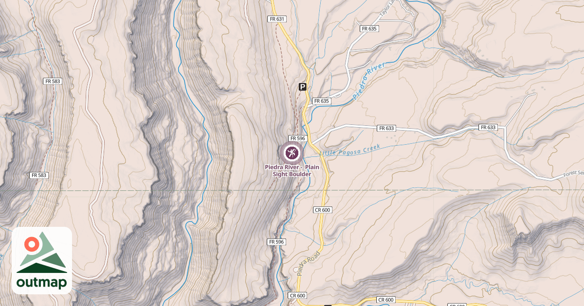 Map of Piedra River -  Plain Sight Boulder