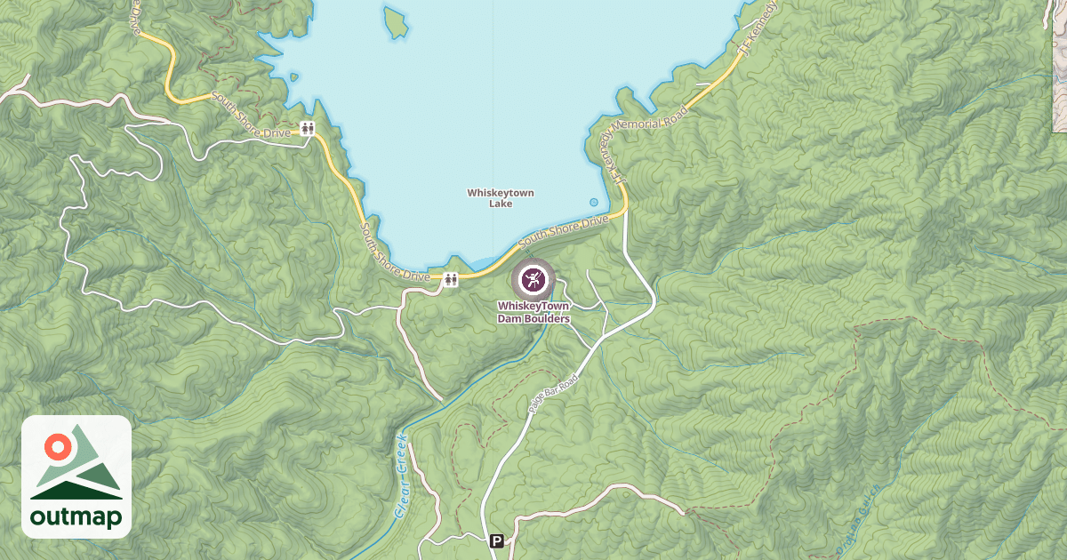 Map of WhiskeyTown Dam Boulders