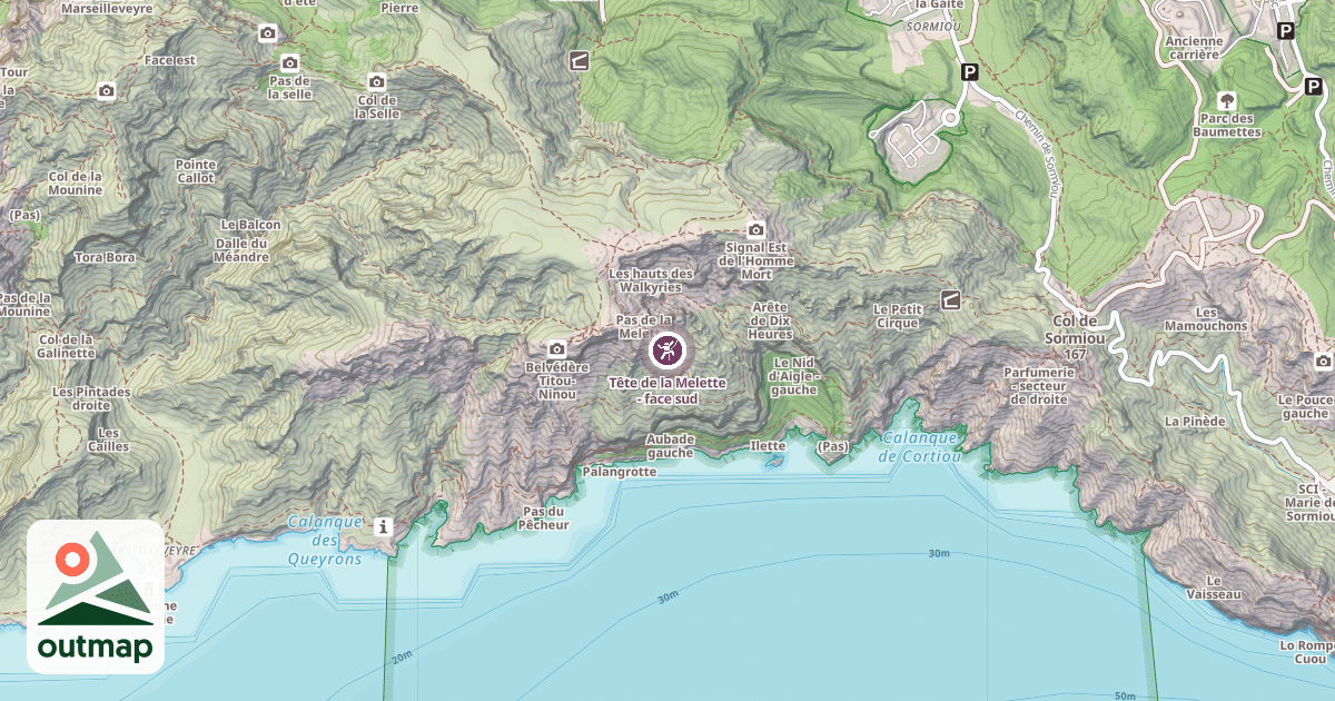 Map of Tête de la Melette - face sud