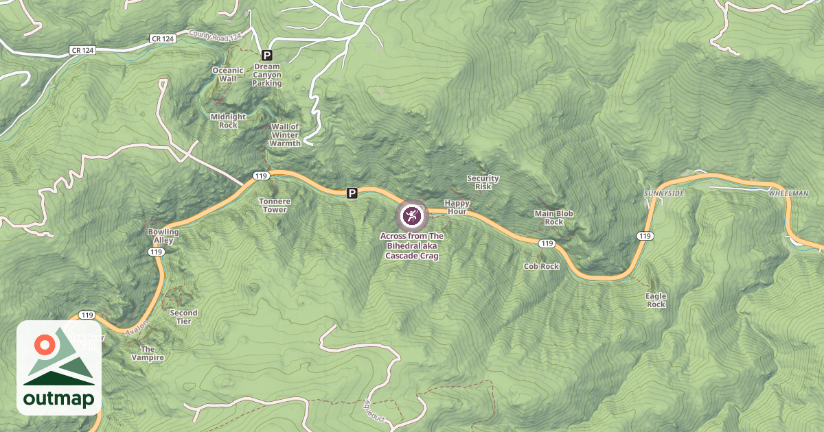 Map of Across from The Bihedral aka Cascade Crag