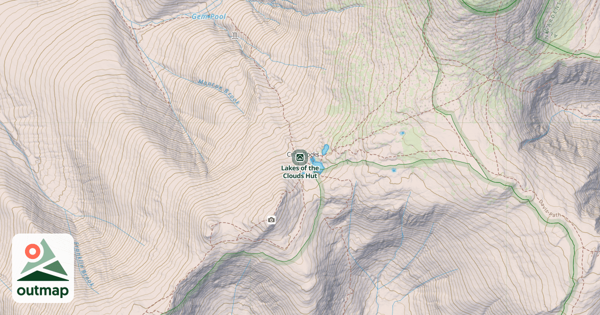 Map of Lakes of the Clouds Hut