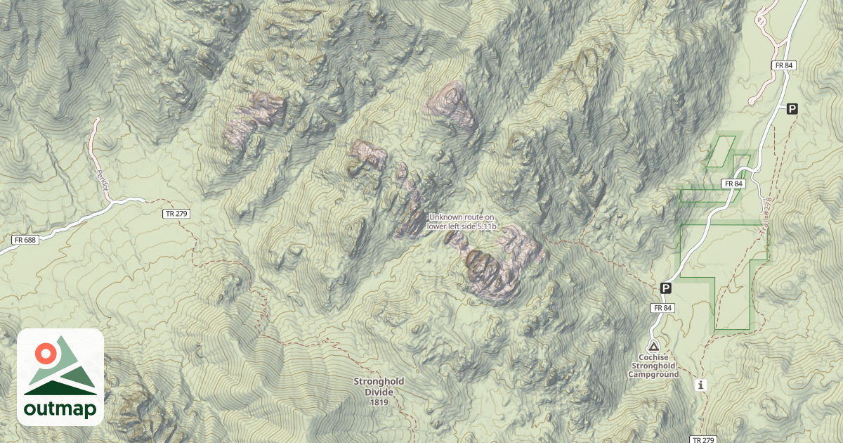 Map of Unknown route on lower left side