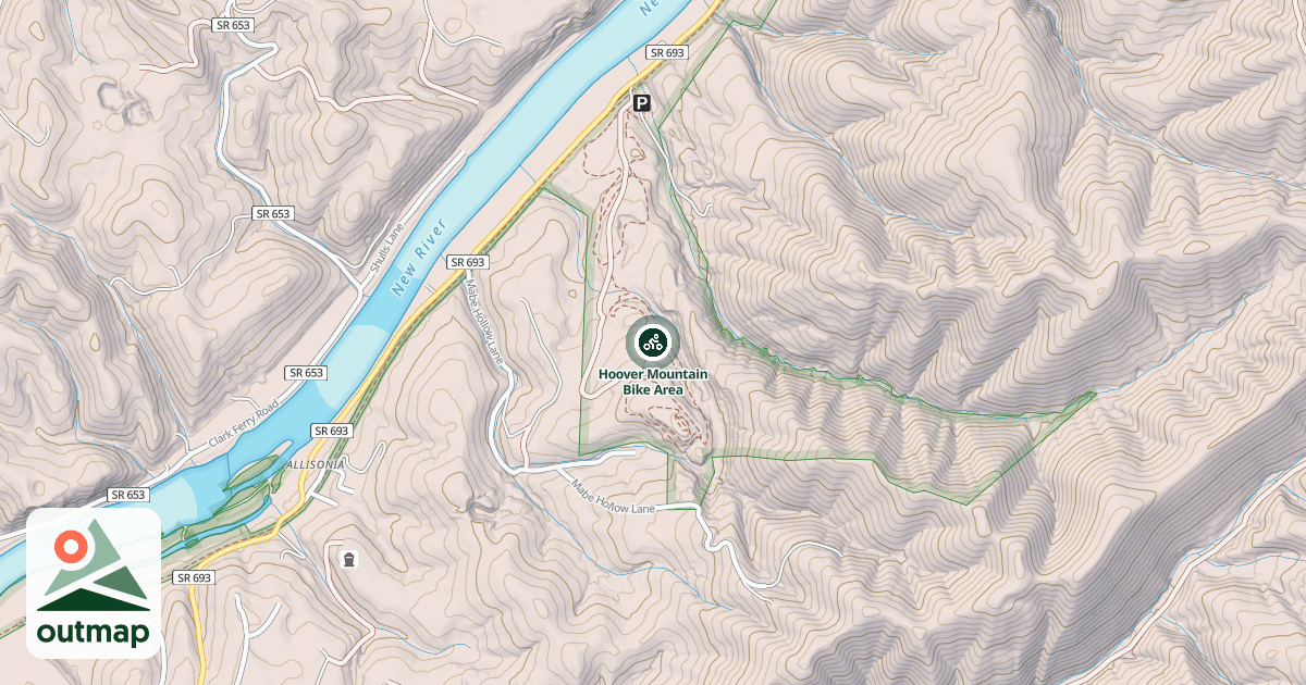 Map of Hoover Mountain Bike Area