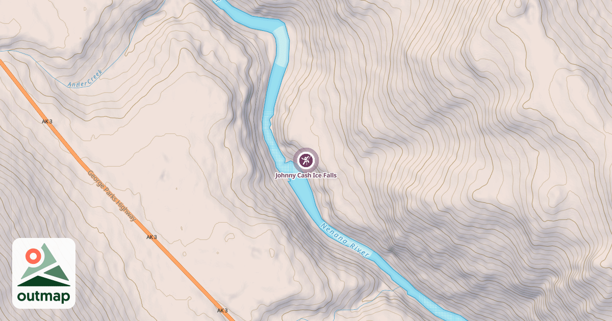 Map of Johnny Cash Ice Falls