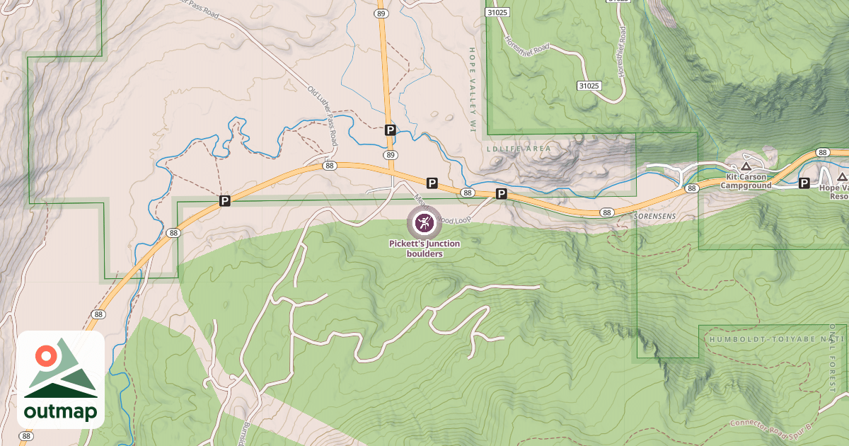 Map of Pickett's Junction boulders