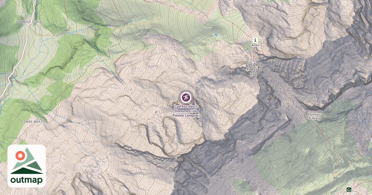 Map of La Tête des 3 Hommes (ou Pointe Longue)