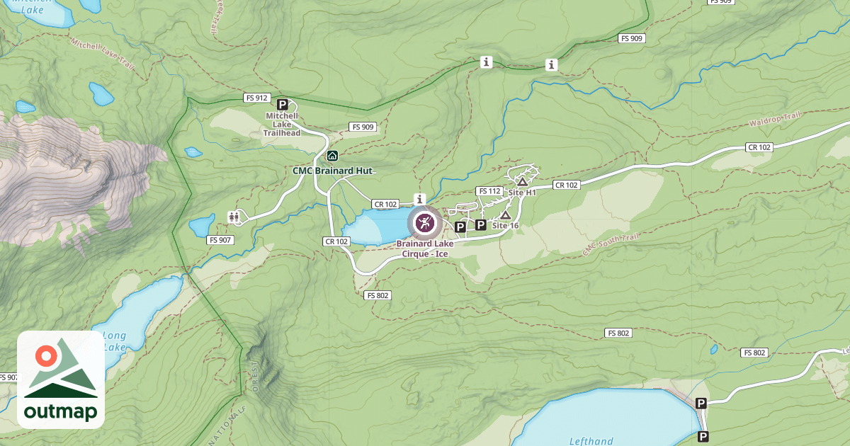 Map of Brainard Lake Cirque - Ice