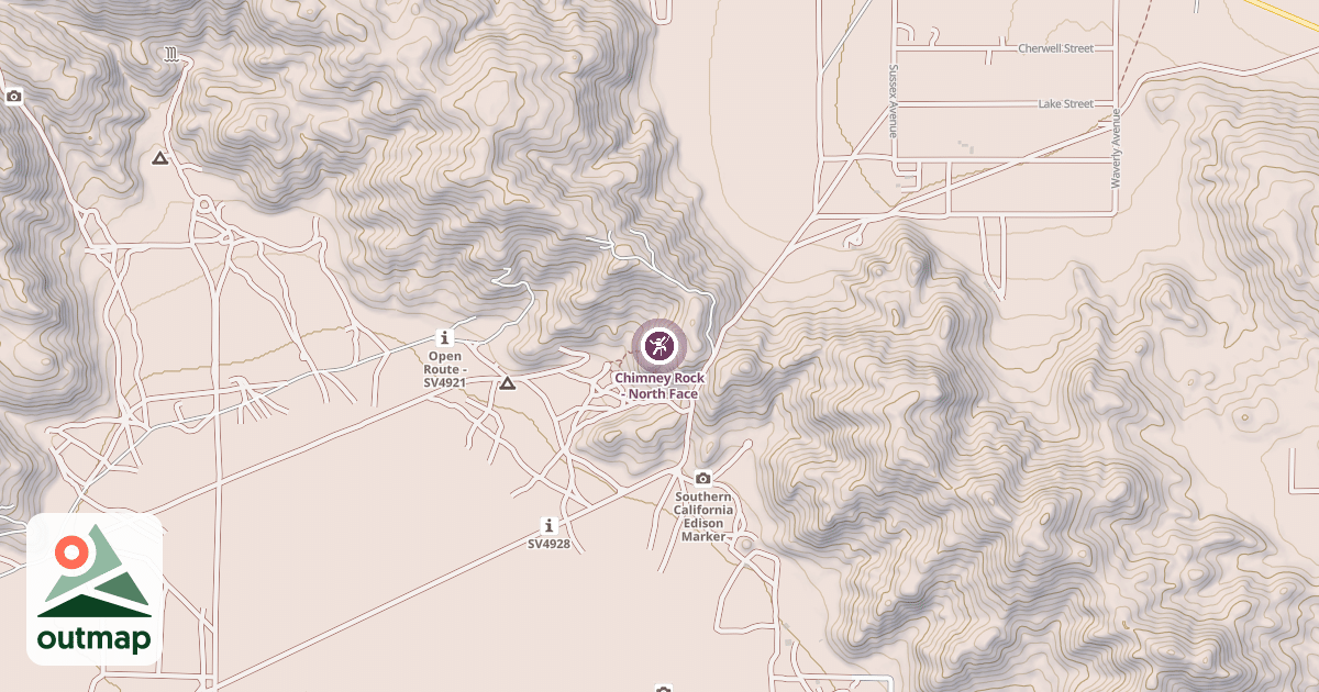 Map of Chimney Rock - North Face