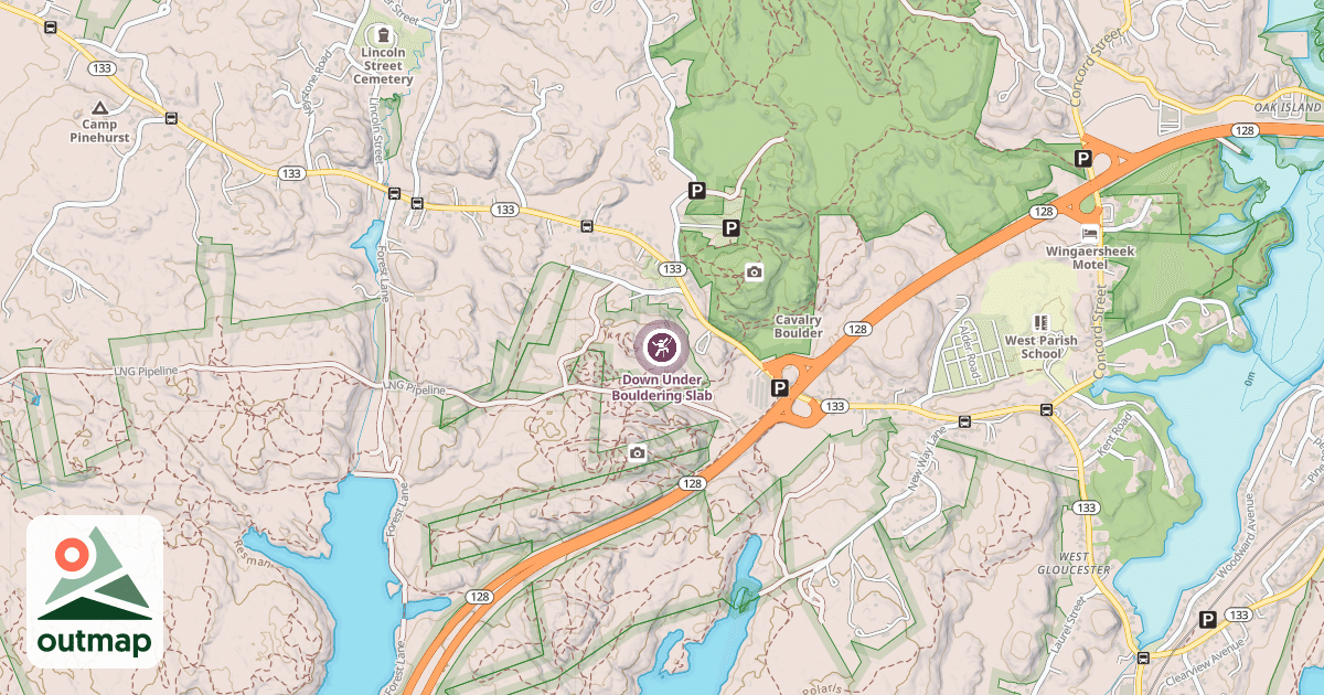 Map of Down Under Bouldering Slab