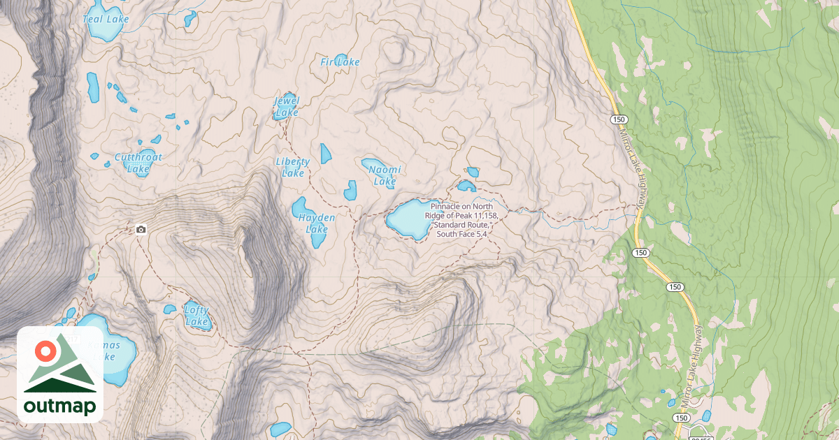 Map of Pinnacle on North Ridge of Peak 11,158, "Standard Route," South Face