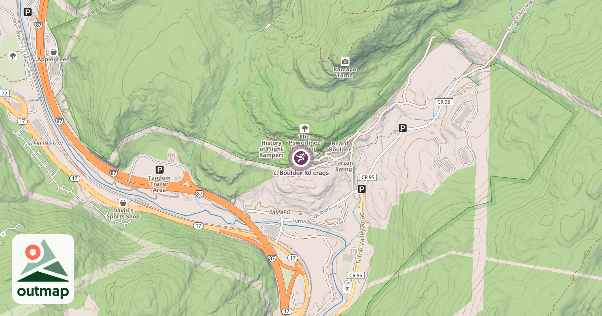 Map of c. Boulder Rd crags