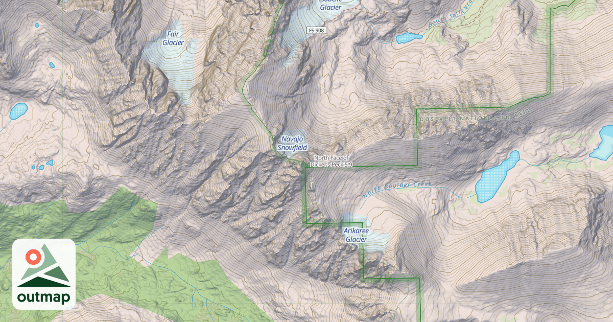 Map of North Face of Dicker's Peck